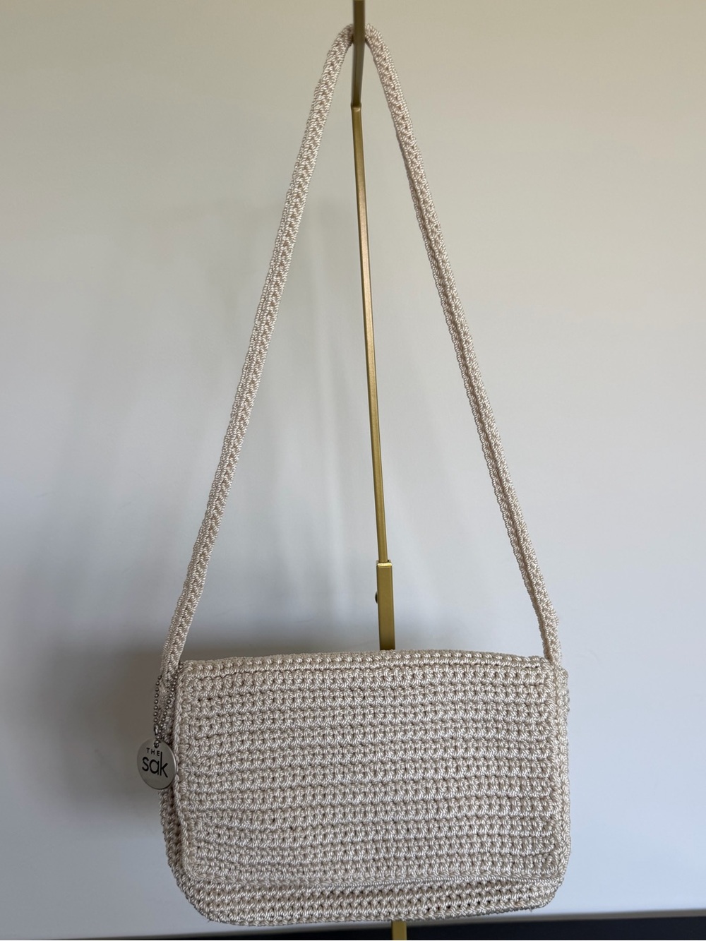 The Sak Y2K Cream Crochet Flap Crossbody Shoulder Bag